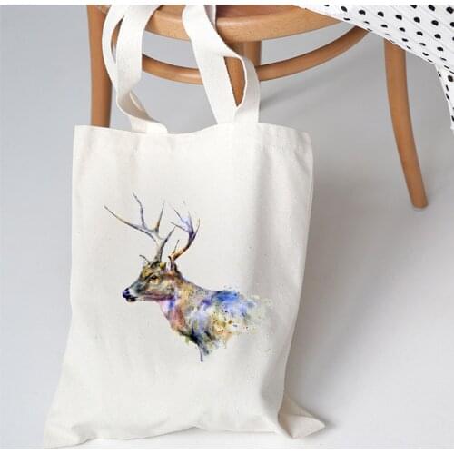 Female Eco Large-capacity Women Canvas Casual Shoulder Bag Shopping Deer Graphic Ulzzang Aesthetic Tote Bag Harajuku Shopper Bag