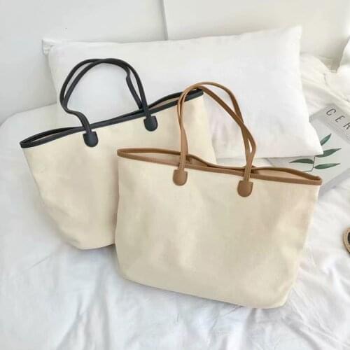 Women‘s Bag Japan Style Shoulder Bags High Quality Canvas Cotton PU Leather Female Handbags Canvas Middle Beach Bag Whole Sale