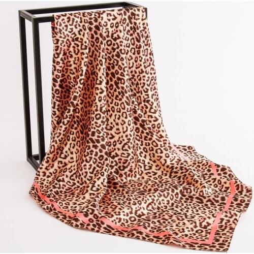 Fashion Leopard Print Scarves and Shawls Silk Satin Neck Scarf For Women 90cm*90cm Square Wraps Headband Hair Scarfs For Ladies