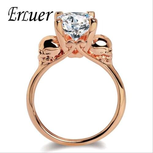 Skull Rings For Women Rose Gold Color White Crystal Zircon Fashion Ring Wedding Engagement Girls Jewelry Bague Punk Style Ring