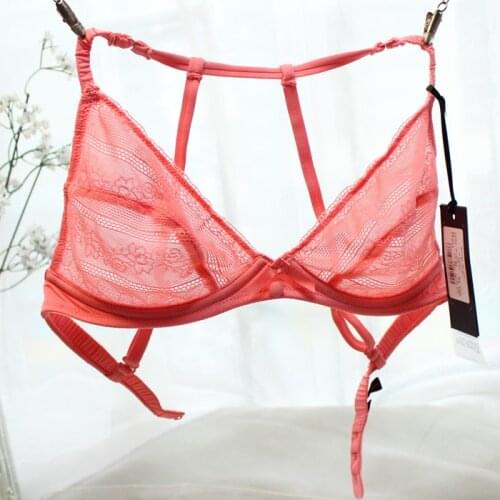 Womens underwear double layer comfortable breathable seamless sexy ultra-thin cup lace bra ultra-thin wireless bra