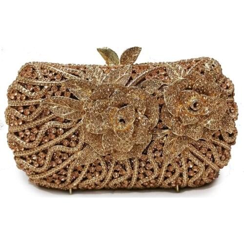 Gold Red Crystal Rhinestone Women Evening Clutch Purse Fashion Lady Square Shape Party Clutches Prom Chain Handbags Women Bag