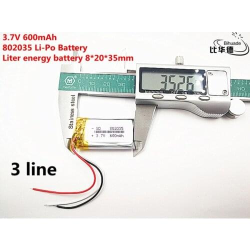 3 line 10pcs/lot Good Qulity 3.7V,600mAH,802035 Polymer lithium ion / Li-ion battery for TOY,POWER BANK,GPS,mp3,mp4