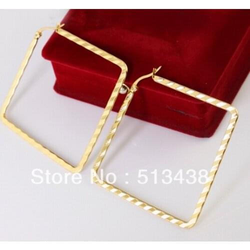3pairs/lot Fashion girls jewelry 100% stainless steel yellow gold 68*63mm square hoop earring.sister,friends gifts