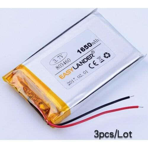 3pcs/Lot 803460 3.7V 1650mAh Rechargeable Li-Polymer Li-ion Battery For bluetooth Speaker DVD GPS PDA MP4 Mp5 Tablet PC toys