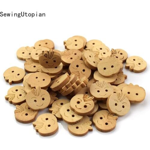 50PCS Wood Buttons Lovely DIY Wooden Environmental Small Fresh Cartoon Apple Shape Press Studs Wooden Buttons 20MM