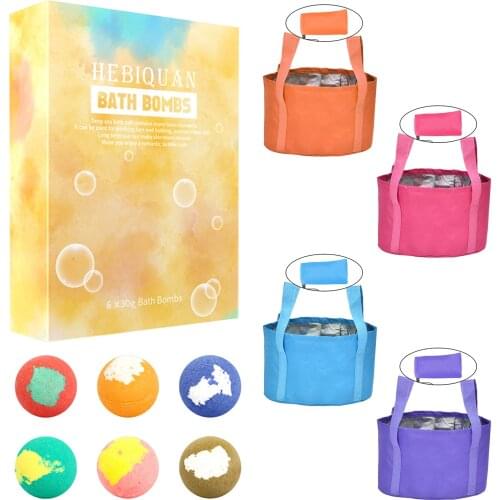 6PCS Natural Plant Essential Oil Bath Balls Bombs + 1PCS Portable Foot Bath Bucket for Birthday Xmas Mothers Day Valentines Gift
