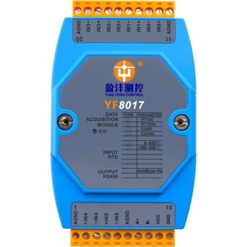 6-way PT100 input thermal resistance acquisition module temperature to RS485 serial port PLC expansion working power 9-24VDC