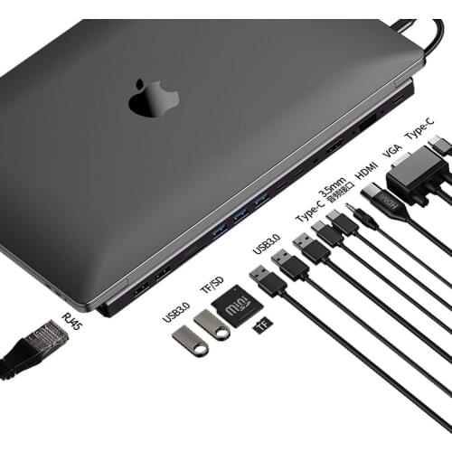 Beeste 14 in 1 laptop multifunction docking station TF / SD card USB 3.0 Type c PD to 3.5mm audio VGA output RJ45 USB c Hub