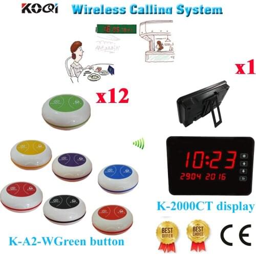 Wireless Restaurant Pager System Voice Reporting Receiver Screen Receiver Call Bell Transmitter Button(1 display+12 call button)