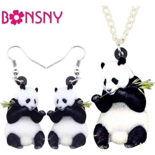 Bonsny Acrylic Cartoon Panda Earrings Drop Dangle Necklace Collar Cute Animal Jewelry Sets Gift For Women Girls Teen Accessories
