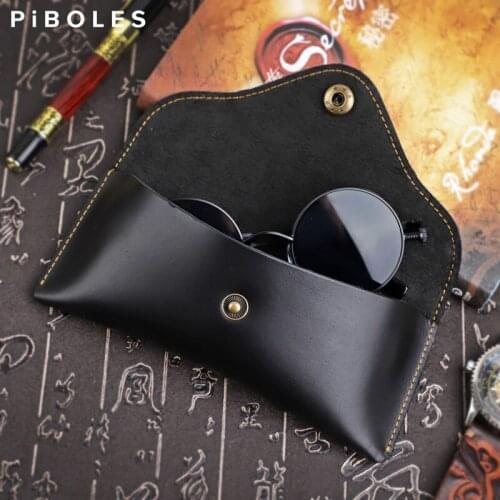 Portable Genuine Leather Sunglasses Case Handmade Eyeglasses Pouch With Hasp Soft Leather Glasses Holder Box For Women, For Men