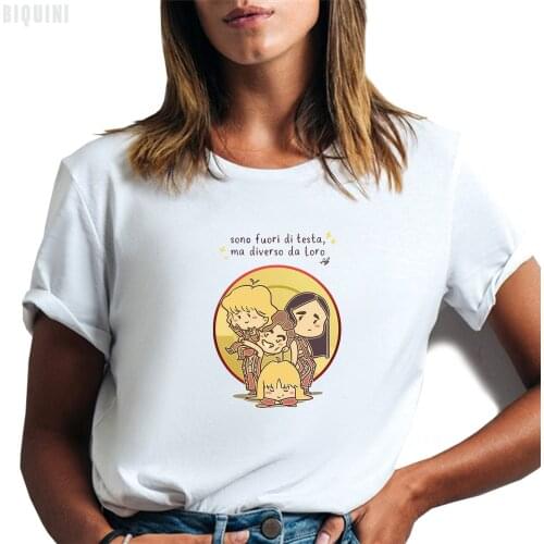 T Shirt Women Graphic Tee Maneskin Cartoon Kawaii Clothes Comic Print Harajuku Short Sleeve Korean Style Casual 100% Cotton Punk