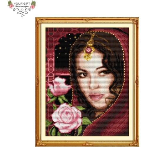 Joy Sunday 14CT 11CT Counted and Stamped The Indian Beauty Cross Stitch kits for Home Decoration R485