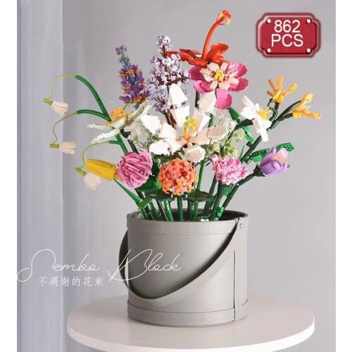 SEMBO Creator Flower Bouquet Building Blocks Expert Home Decor Garden MOC Kit Bricks Toys for Girls Friends Birthday Gifts