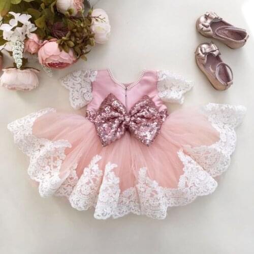 0-5Y Summer Kids Princess Girls Sequin Celebrity Dresses Bow Tulle Lace Flower Girls Dresses Children Girls Birthday Dress