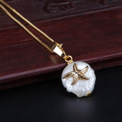 Tiny gold starfish star fish animal charm freshwater pearl bead dainty link chain pendant choker necklace for women