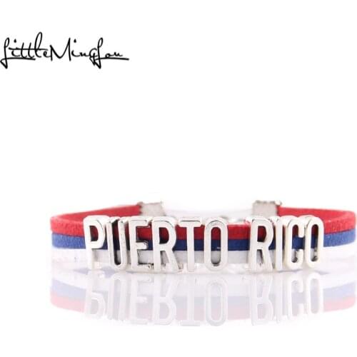 Little MingLou Infinity love PUERTO RICO Bracelet heart Charm bracelets & bangles for Women men leather braid country jewelry