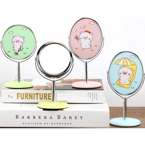 Cartoon Small Table Mirror Makeup Mirror Leather Dressing Mirror Rotatable Single-Sided Mirror Student Dormitory Mirror