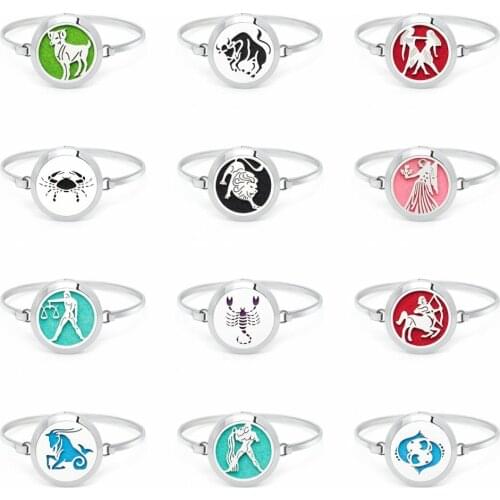 Star Signs 316L Stainless Steel 30mm Aromatherapy Diffuser Locket bracelet bangle Free 10pads