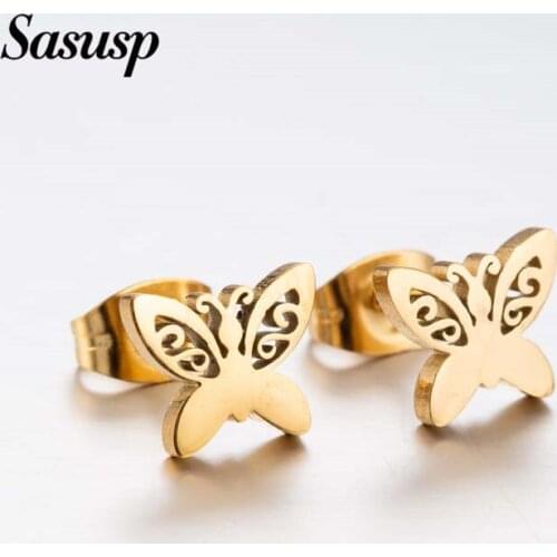 Fashion Butterfly Piercing Earrings for Women Tiny Smooth Scrub Butterfly Stainless Steel Black Stud Earrings Punk Jewelry