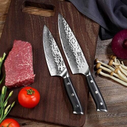 SUNNECKO 2PCS Kitchen Chef Knife Set Christmas Gifts Japanese Damascus AUS-10 Steel Sharp Blade 60HRC G10 Handle Cutting Tools