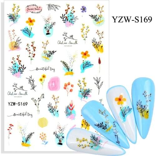 Stickers for Nails 3D Summer Flowers Leaf Nail Art Decorations Designs Self Adhesive Sliders Decals Manicure Accessories