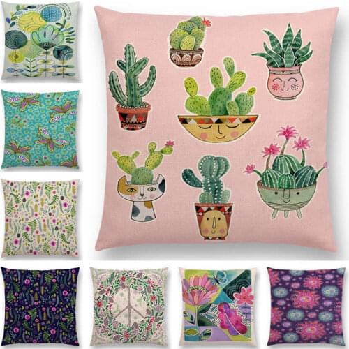 New Blooming Flowers Circles Prints Folk Fairy Tale Butterfly Decorative Pattern Pot Plants Cushion Cover Pillow Case