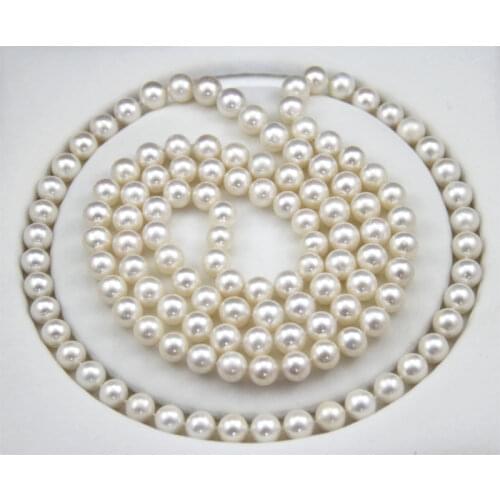 100% AAA natural pearl necklace round white sweater chain 9-10mm Fine jewelry 925 Silver clasp 130CM