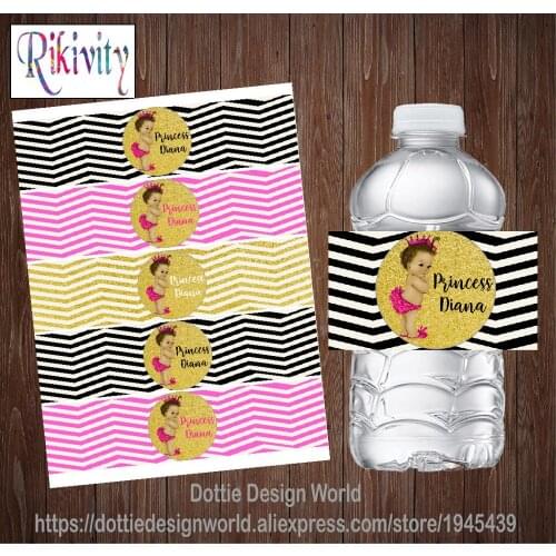 Personalized Princess Girls Baby Shower Water Bottle Wine Labels Gold Candy Bar Wrapper Sticker Birthday Party Favor Decoration