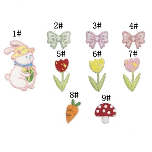 Self-adhesive Cartoon Rabbit Carrot Embroidered Iron on Patches for Clothing Phone Case Bag Clothes Decoration Applique Stripe