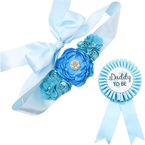 Dad/Mom Baby Shower Blue Pink Badge Belt Set Party Decoration Supplies Pull Flag Sticker Baby Boy Girl Disposable Water Cup