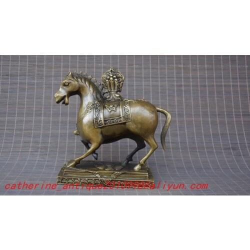Old Qing Dynasty Tibet horse statue / sculpture-Copper ,Carved ornaments,Handmade crafts,collection& adornment