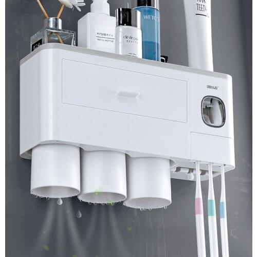 Toothbrush Storage Rack Bathroom Non Perforating Gargle Cup Organizer Holder Wall Mounted Squeeze Toothpaste Magic Ware