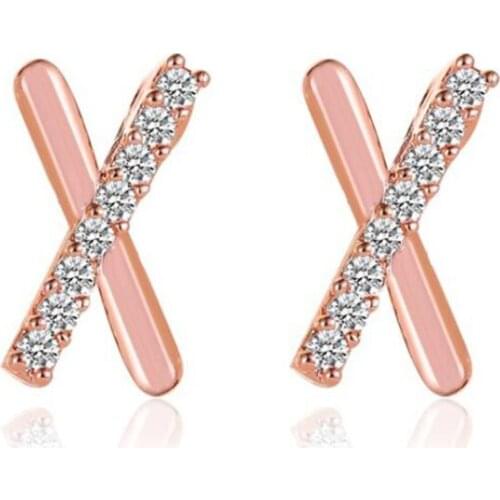 Rhinestones Cross Letter X Shaped Earrings for Women Simple Rose Gold Silver Color Studs Earrings Ear Studs Jewelry Gift