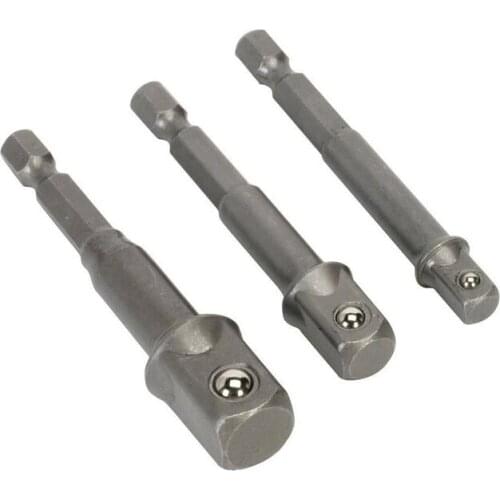 3Pcs 1/4" 3/8" 1/2" Hex Wrench Sleeve Extension Bar Drive Power Drill Bit Socket Driver Adapter Set 50mm Long TECHSTABLE