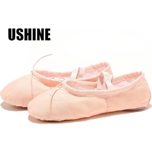 USHINE EU22-45 White Yoga Teacher Gym Indoor Exercising Ballet Shoes Dance Canvas Woman Ballet Dance Shoes Girls Kids Ballerinas
