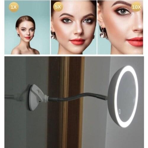 360 Degree Rotating Touch Screen Led Light 10x Zoom Flexible Colorful Light Makeup Mirror in Silver Metal Color