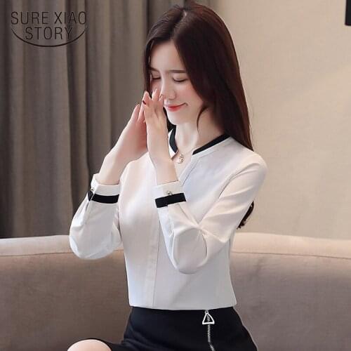 2021 new spring fashion V-neck women clothing long sleeve professional shirt Solid color and slim wild women shirt tops 2430 50