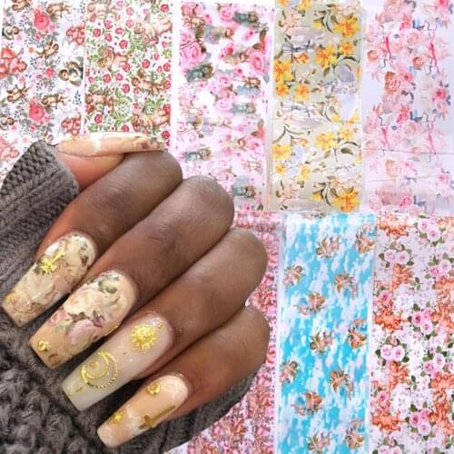 10-color Multicolor Set Nail Art Stickers Angel FLowers Rose Star Water Transfer Paper Nails Sticker Decal Nail Art Decorations
