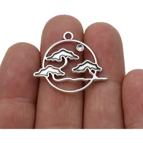 10pcs Antique Silver Plated Landscape Charms Pendants for Jewelry Making Necklace DIY Handmade Craft 22x25mm