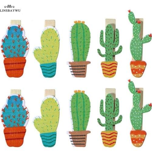 10pcs Cactus Wooden Pegs Photo Memo Paper Clips Mini Natural Wooden Clips For Photo Clips Clothespin Craft Decoration Clips Pegs
