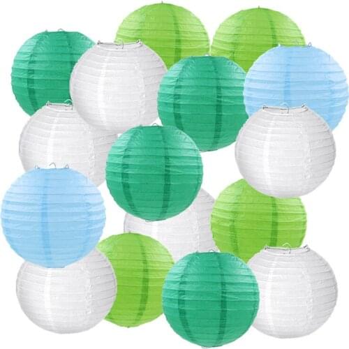 16 Pcs/Lot 14inch White Blue Paper Lanterns Assorted Colors Hanging Ball lampion Wedding Outdoor Indoor Party Decor Favor