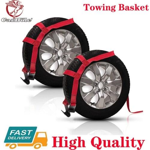 2 pcs Pack Car Tire Tow Dolly Basket Straps Adjustable Tow Dolly Wheel Net Set w/Flat Hook Heavy Duty Red