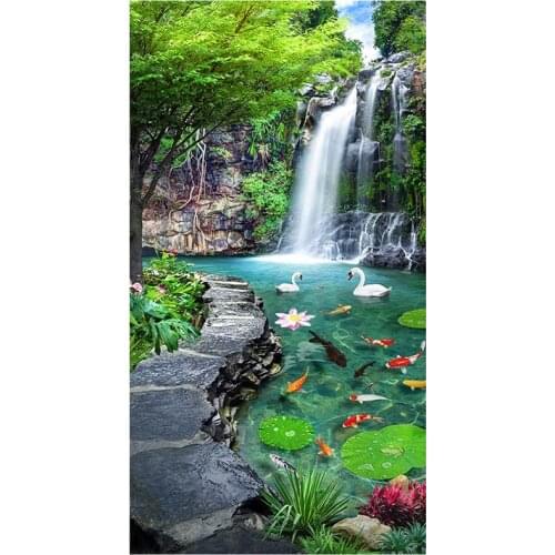5D DIY Full Round/Square Diamond Painting Waterfall Scenery 3D Embroidery Cross Stitch Rhinestone Mosaic Home Decor Gift Y1150