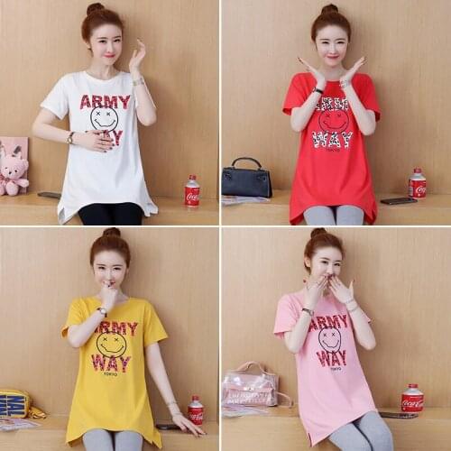 8960# Maternity Clothes Summer Short Sleeves O Neck T Shirt Easy Matching Loose Stylish Tops Pregnant Women Pregnancy Clothes