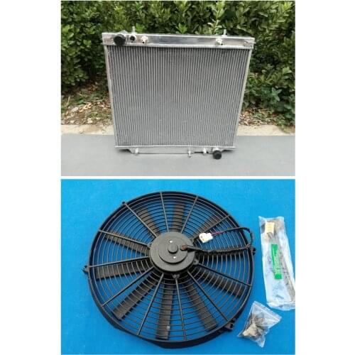 Aluminum Radiator+FAN For MITSUBISHI 1994-2005 DELICA SPACE GEAR 2.5 2.8 2 row 94 95 96 97 98 99 00 01 02 03 04
