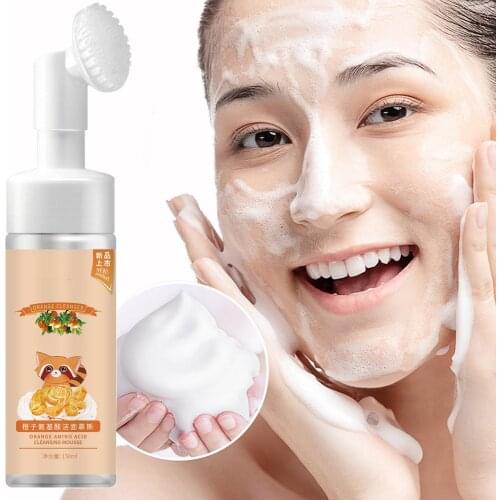 Orange Amino Acid Cleansing Foam Anti Aging Facial Cleanser Womens Skin Care Oil Control Remove Blackhead Beauty Products