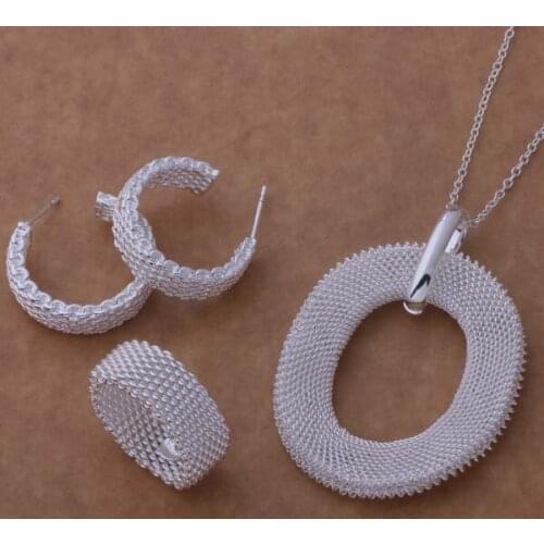 AS170 Lucky Silver Color 925 Jewelry Sets For Women Earring 148 + Necklace 141 + Ring 233 /bjiakapa Ahiaiypa