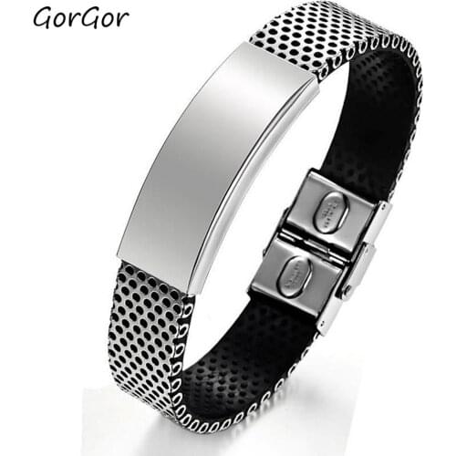 GorGor Bangles Men Stainless Steel Pattern Pu Letter Glossy Black Color Simplicity Individuality Birthday Accessories 757